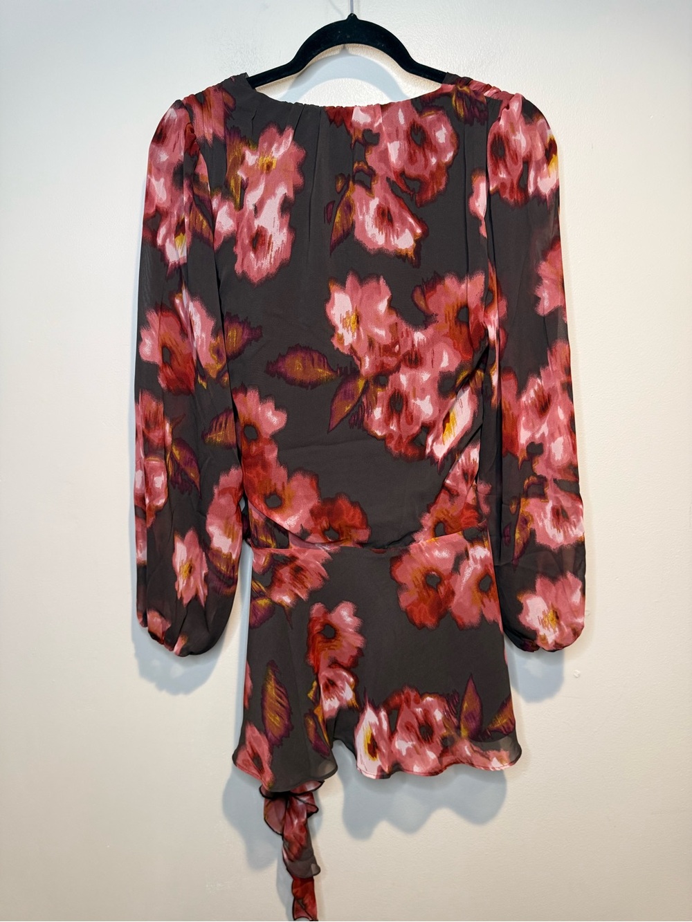 Abercrombie and Fitch Long-Sleeve Plunge Wrap Mini Dress Brown Floral NEW - Picture 10 of 15